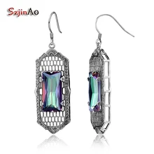 Szjinao из Индии Бохо с радужным мистическим топазом красочные камень Твердые 925 стерлингового серебра серьги для женщин День святого Валентина подарки