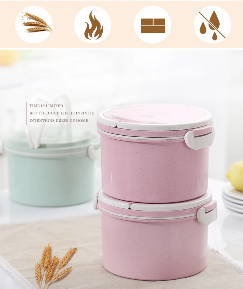 LIYIMENG Plastic Microwave Round Lunch Box 2 Layer Portable Dinnerware Food Storage Container Lunchbox For Picnic Office Workers A1