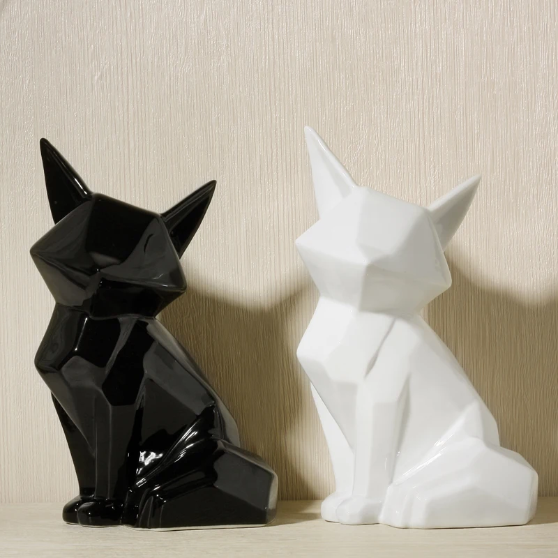 

China White Fox Figurines Ornaments Home Office Stylish Living/ Study Room Table Art Decoration Ceramic Crafts X'max Gift