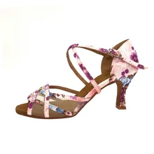 HXYOO цветочные атласная Для женщин сальса обувь Туфли для латинских танцев для Для женщин латино Zapatos De Baile Латинской Mujer Обувь для танцев для дам ZC09