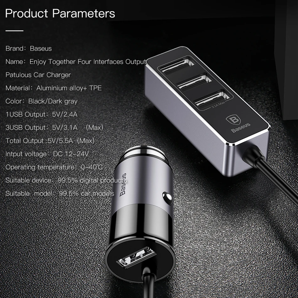 Baseus 4 USB سريع سيارة شاحن آيفون باد سامسونج اللوحي الهاتف المحمول شاحن 5 V 5.5A سيارة USB مهايئ شاحن سيارة- شاحن Baseus 4 USB سريع سيارة شاحن آيفون باد سامسونج اللوحي الهاتف المحمول شاحن 5 V 5.5A سيارة USB مهايئ شاحن سيارة- شاحن