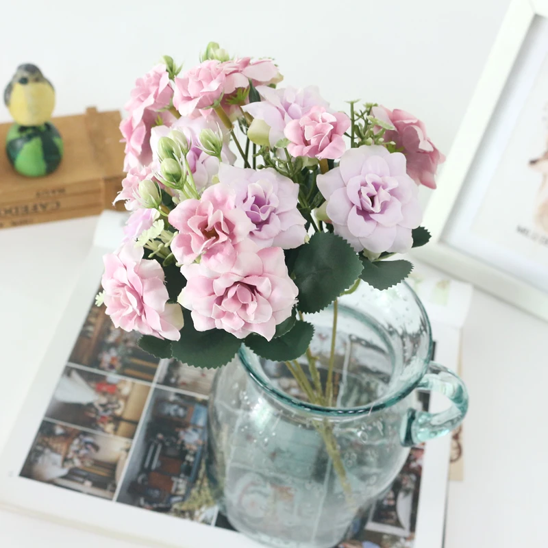 JAROWN Simulation Rose Flower Bouquet Artificial Silk Fake Flowers For Wedding Decorations Home Garden Decor Fleur (2)