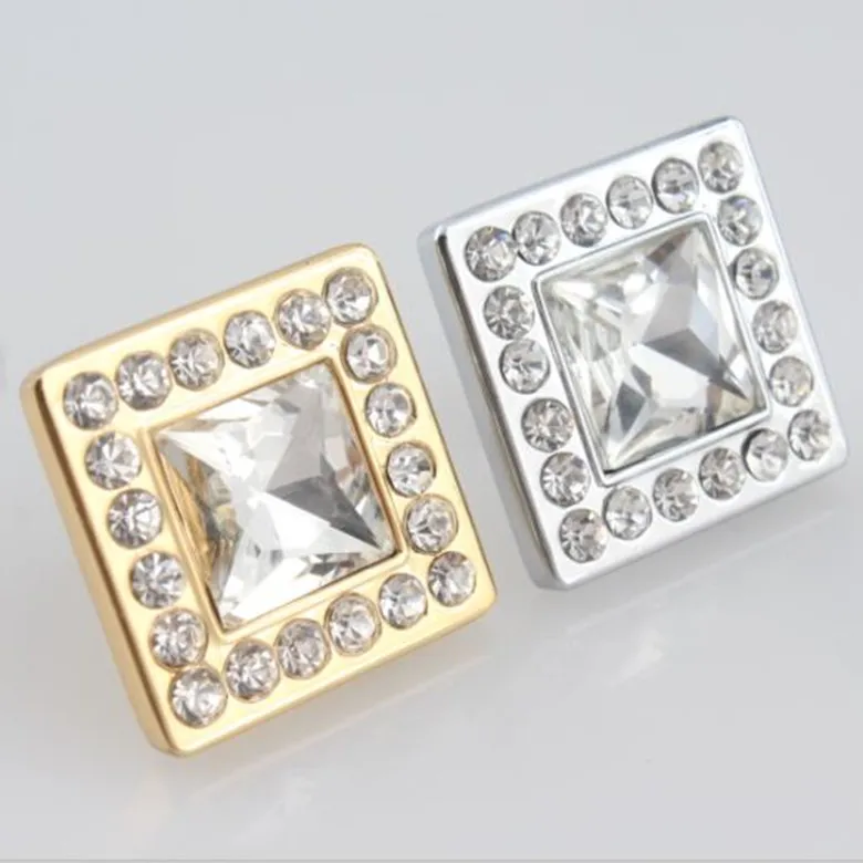 32mm square glass diamond drawer knobs pulls gold dresser door