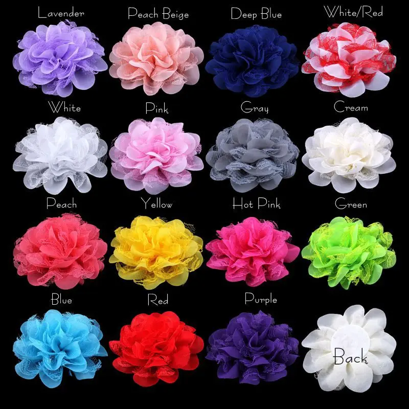 

30pcs/lot Baby Girl Hair Accessories Layers Chiffon Flowers Flatback 15 colors 4.3" DIY Hair Flower