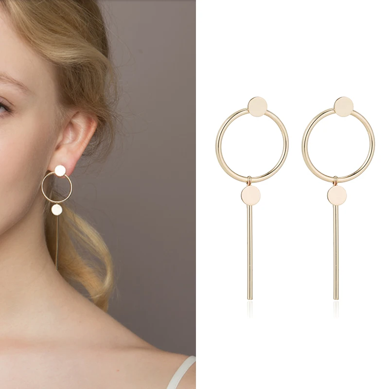 

Jisensp Handmade Fashion Simple Geometric Circular Long Earrings Girls Popular Earrings for Women Hollow Round aros Bijouterie