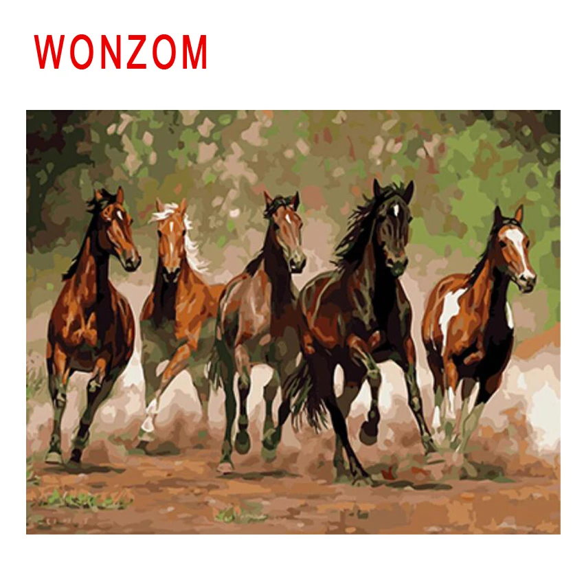 WONZOM Horse Group Run краска ing по номерам абстрактная масляная живопись животных Декоративная акриловая краска на холст современное искусство