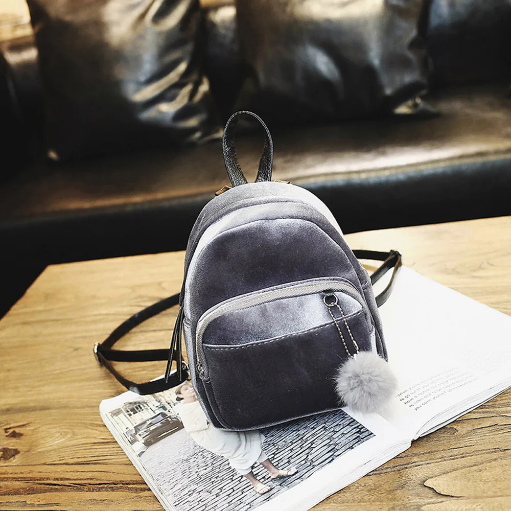 Мини меховой мяч рюкзак модная сумка на плечо для женщин девочек путешествия подростков классический рюкзак школьный сумки Mochila Feminina # GEX