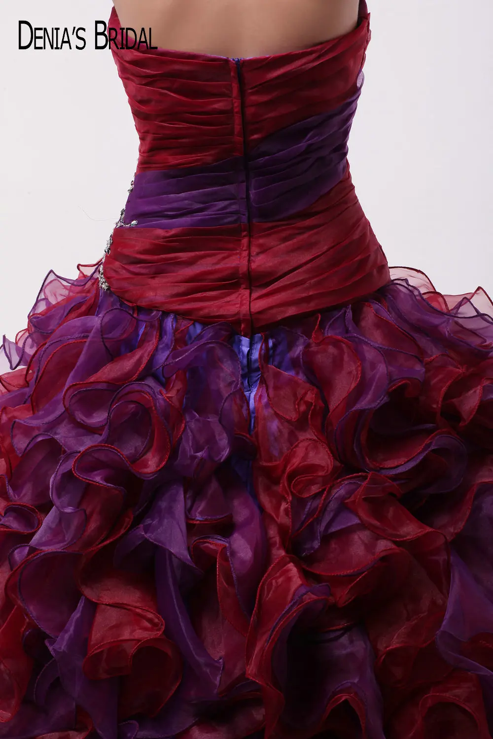 Реальные фотографии без бретелек декольте мяч-платье Фиолетовый Красный Вечерние платья с бисером рукавов длиной до пола Длина длинные