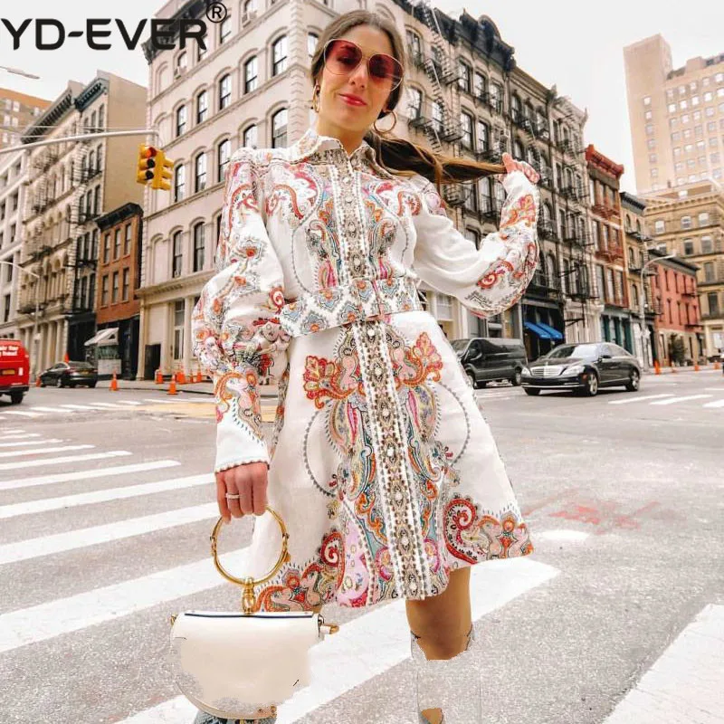 

2019 Fashion Long Sleeve Palace Vintage Women Floral Print Mini Dress