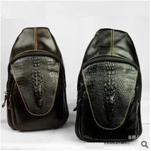 Первый слой из воловьей кожи натуральная кожа гарантировано Крокодил Мужчины поясная масло воск грудь маленькая сумка Повседневная мужская сумка