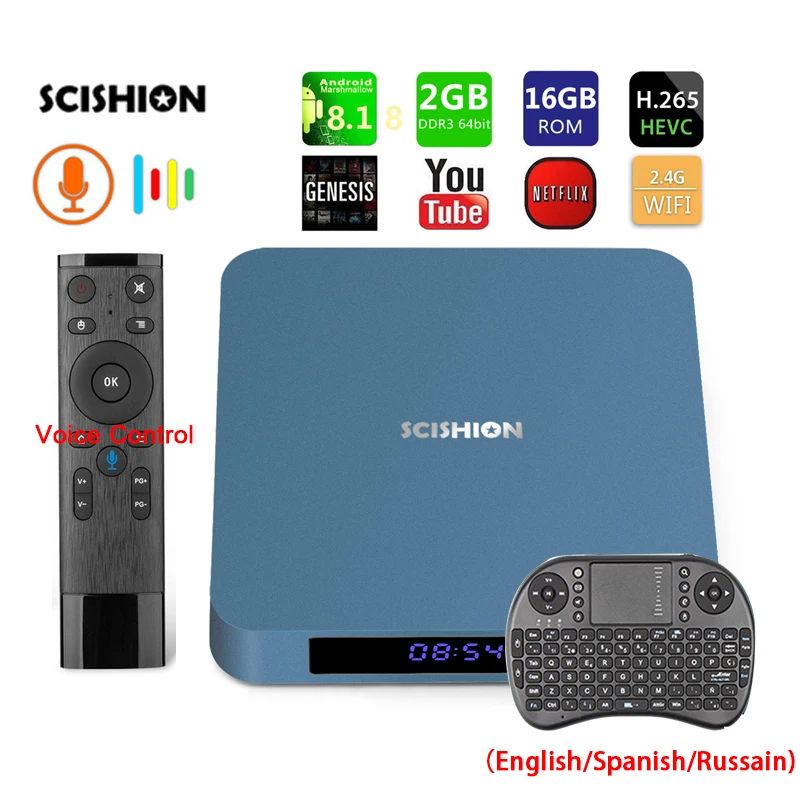

SCISHION AI ONE Smart tv box Android 8.1 2GB+16GB RK3328 Quad Core 2.4G WIFI BT4.0 HD 4k Media Player with Screen Voice Control