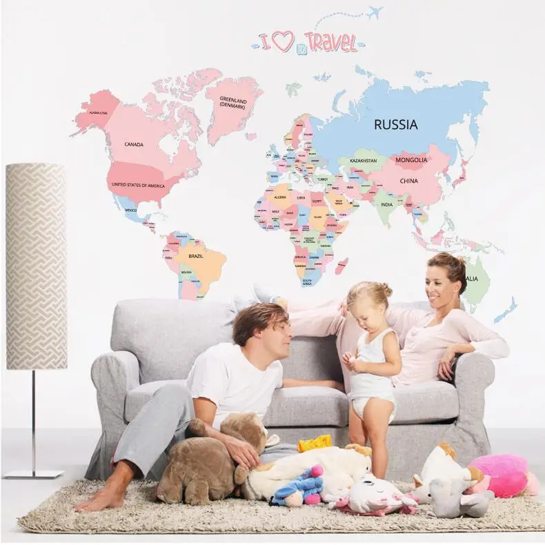 Креативная цветная английская карта мира, наклейка с буквами, сделай сам, Виниловая наклейка на стену s, детская комната, домашний декор, художественные наклейки, 3D обои