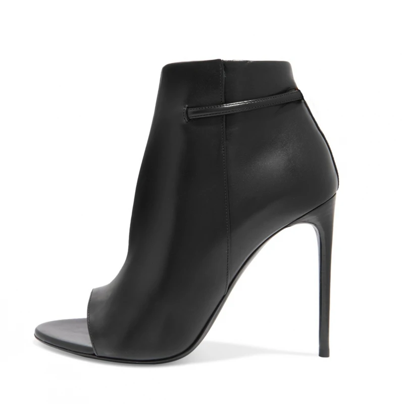 Nouvelle Europe a0175 Haute Super En Chaussures Peep Noir Marque Mince Bottes Cheville Toe Party Tl Cuir Talon Chaussons D'été Femmes rrHASdfxq
