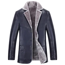 Новинка, зимний блейзер из искусственной кожи с меховым воротником, Мужское пальто с мехом, мужская деловая Повседневная кожаная куртка, флисовое теплое толстое пальто