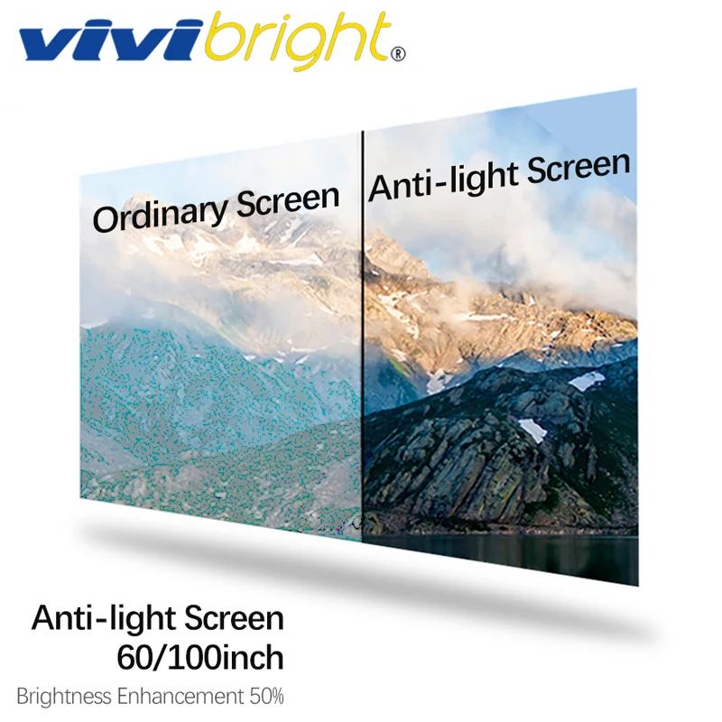 

VIVIBRIGHT 60/100 inch Anti-light Screen, 16:9 Brightness Enhancement Screen for LED Projector DLP proyector, Home Cinema