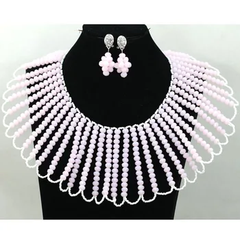 

Peach Pink African Wedding Celebration Crystal Beads Jewelry Set Dubai Indian Bridal Engagement Jewelry Set Free Shipping QW509