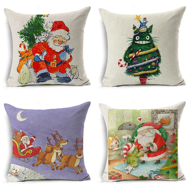 

Monily Christmas Pillow Cover Santa Claus Flamingo Letter Cushion Cover Decorative Throw Pillow Case Sofa Home Decor almofadas