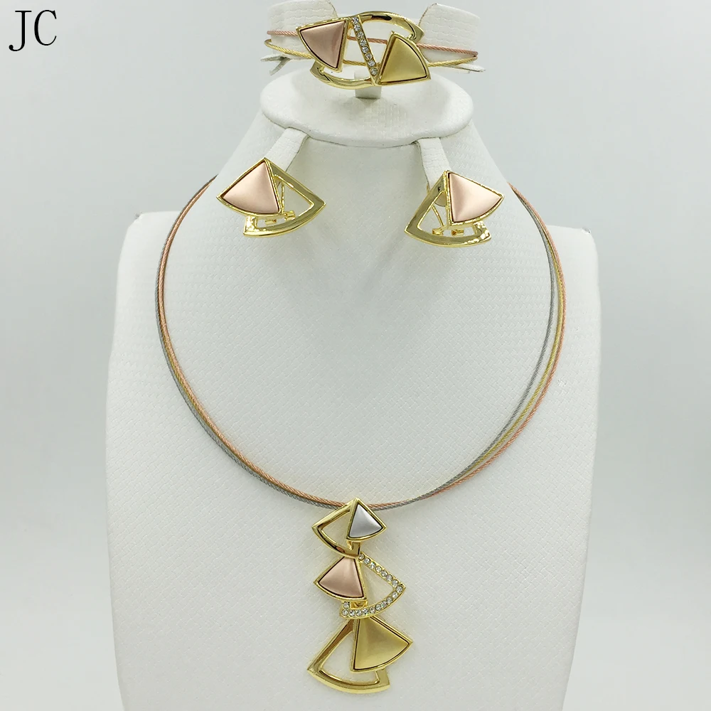 New High Quality Dubai 3color Jewelry Set Rose Silver 18K real Gold Plated Nigerian Wedding African
