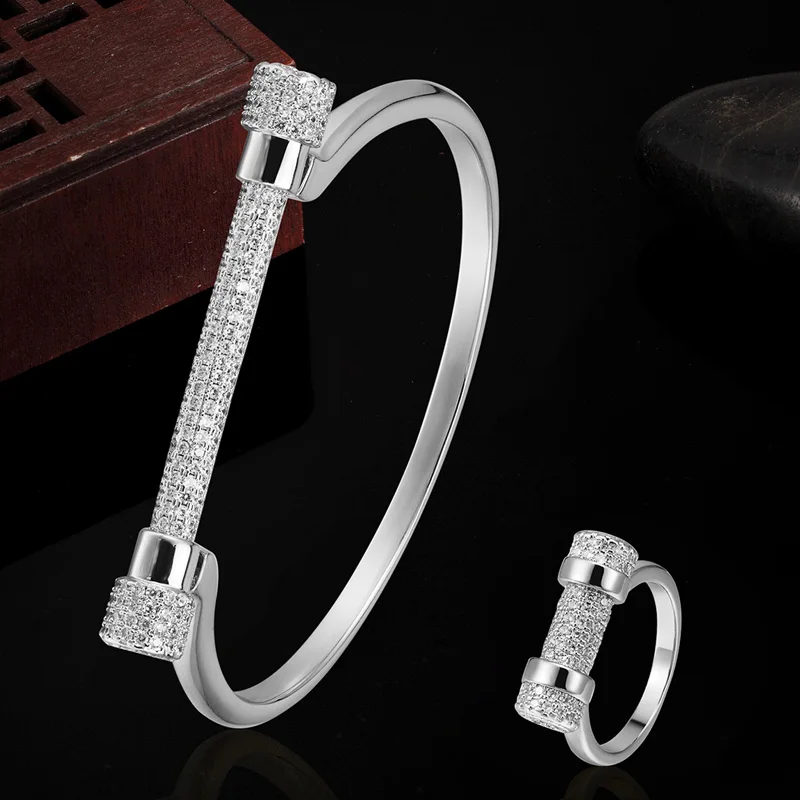 

Lasman Women Bracelet Bangle Ring Jewelry Sets Dubai Jewelry Zircon Bangle Rings Anel Ouro Aneis Bijoux Sets Puseira