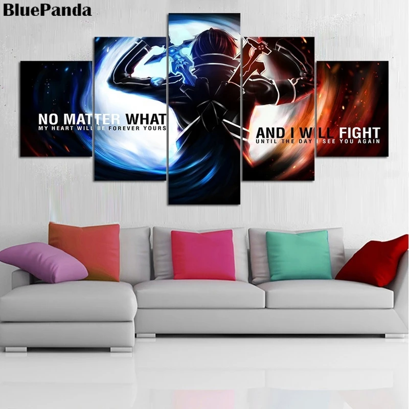 Sword Art Online 5 Pieces Anime Painting Print On Canvas Oil Poster Modern Wall Art Picture For Living Room Home Decor