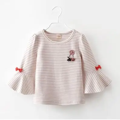 Flare Pink Doayni/топы для маленьких девочек; футболка с круглым вырезом и расклешенными рукавами; детская одежда в полоску с цветочным принтом и бабочкой; от 90 до 130 года; хлопок - Цвет: Flare Pink