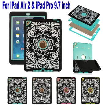 

Full protection Cases For iPad Air 2 & iPad Pro 9.7 inch Case High-Impact Shockproof 3 Layers Soft Silicone Hard PC Cover Flower