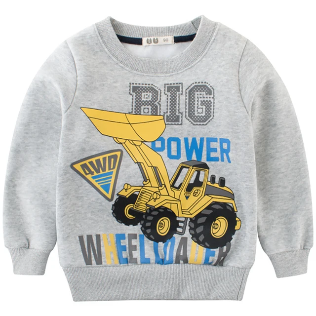 Cotton Sweatshirts For Boys Girls Cute Fun Bulldozer  Designer Blouse Kids Hoodies Children Pullover Tops Winter Baby Clothing