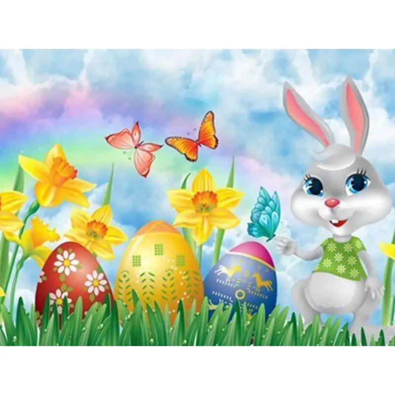 

Cartoon Rabbit Butterfly With Easter Egg 5D DIY Full Diamond Painting Embroidery Drill Mosaic Needlework Cross Craft Stitch Kit