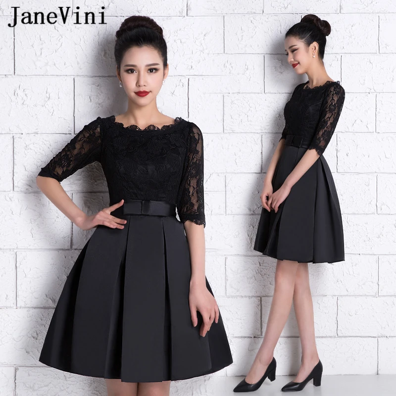 JaneVini/Винтажные черные короткие коктейльные платья трапециевидной формы 2019 с