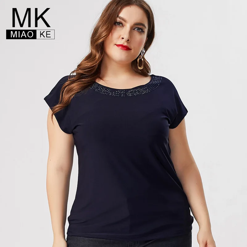

MK 2019 summer womens Plus Size Short sleeve t shirts fashion ladies office lady female Seven-quarter sleeve Extensible tops