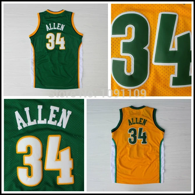 Seattle 34 Ray Allen Basketball Jerseys Cheap Vintage - S-XXL Free Shipping | Спорт и развлечения