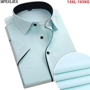 

summer men dress shirts short sleeve formal patchwork green shirt cotton office simple man plus size big 5XL 6XL 7XL 8XL 9XL 54