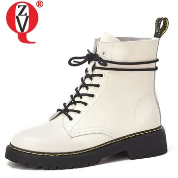 

ZVQ women shoes 2019 autumn new fashion cross-tied genuine leather ankle boots outside comfortable low heels platform sneakers