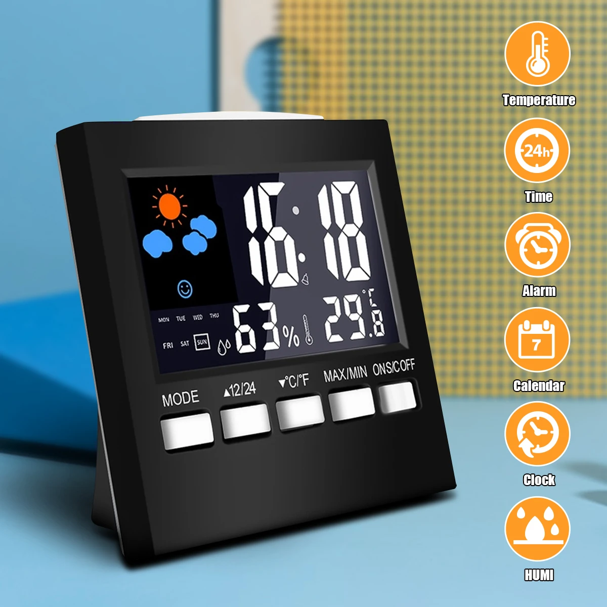 

1Pcs LCD Digital Hygrometer Thermometer Temperature Humidity Meter Room Indoor Alarm Clock universal for home