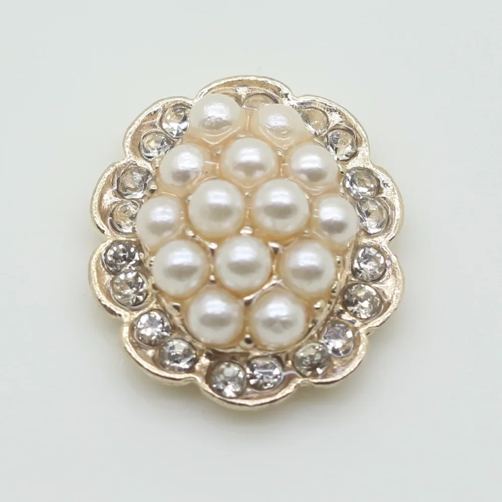 New 100pc 17*20mm Oval pearl rhinestone buttons girl hair accessories