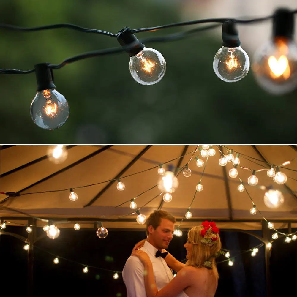 G40 лампы глобус огни строки с 25Ft прозрачная колба дворе патио ретро Indoor/Outdoor Light украшения сада/вечерние /свадебные