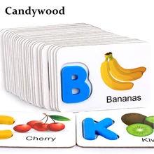 Candywood 3D Puzzles Child Kids English Letter Identification Fruit pairing Card English Letter Educational Learning wood