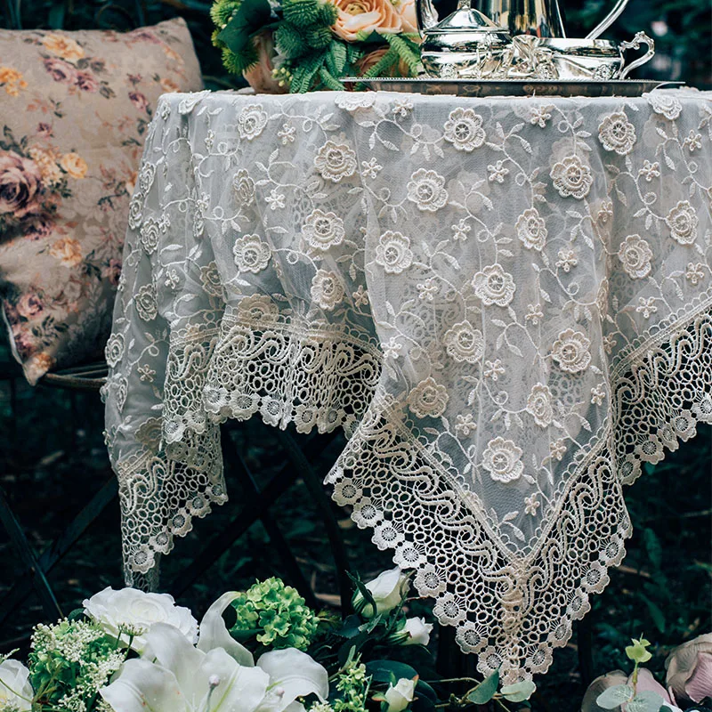 Junwell Multi Sizes Polyester Lace Cool Tablecloth With Schiffli Lace