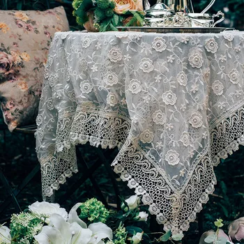 

Junwell Multi-Sizes Polyester Lace Cool Tablecloth With Schiffli Lace For Home Dining Table Decorative Coffee Table