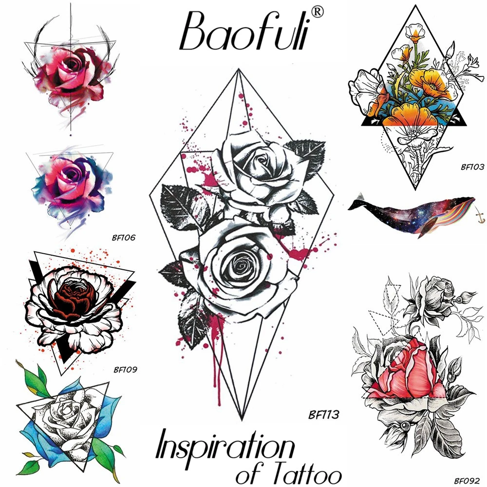 Watercolor Rose Fake Tatto Flower Body Art Temporary Tattoo - AliExpress