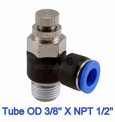 

5pcs Air Flow Control Valve Tube OD 3/8 X NPT 1/2 Pneumatic Push In Fitting