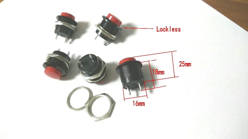 10pcs Lockless Momentary ON/OFF Push button Switch 16MM connectorin