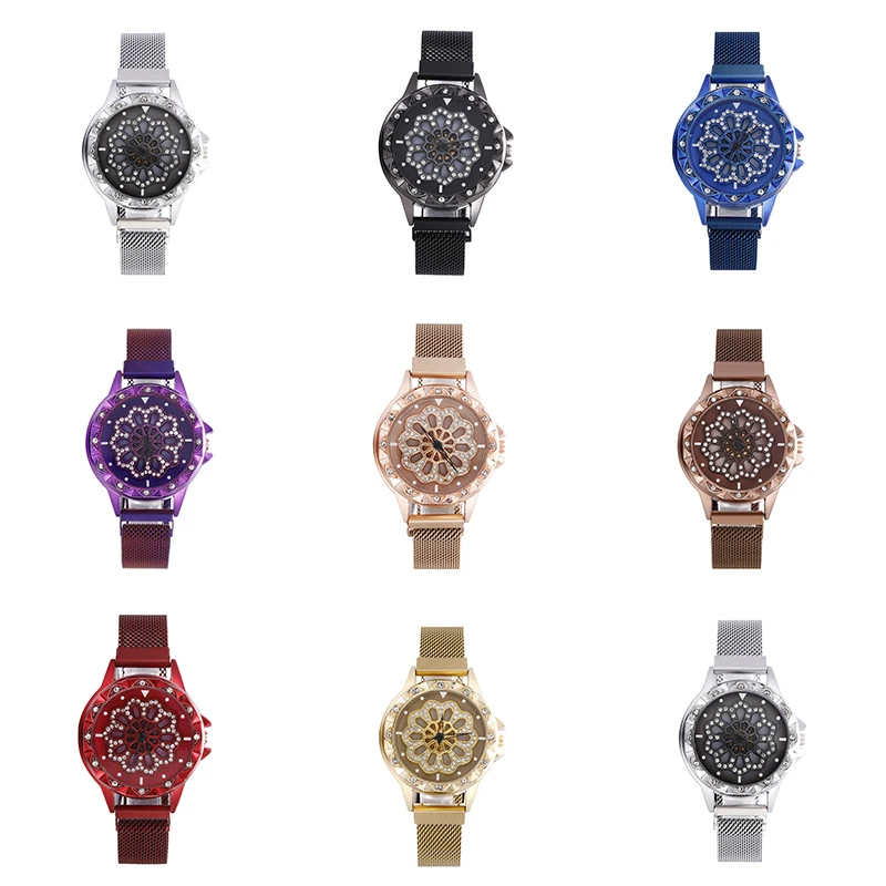

Fashion Rose Gold Flower Rhinestone woman watch 2019 magnetic magnet Luxury Wrist Watches for women fashion jewelry dropshipping