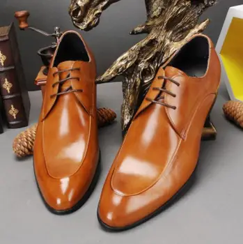 

Black Yellow Mens Genuine Leather Oxfords Dress Shoes 2018 Spring Autumn Italian Leather Shoes Men Lace up Male Business Shoes
