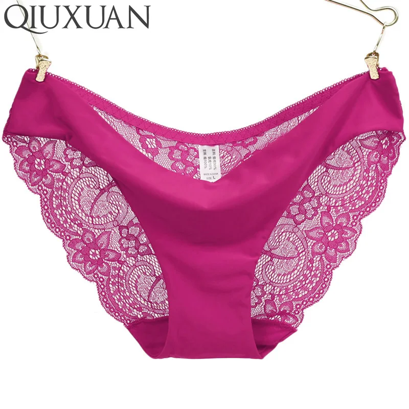 

Qiuxuan Women Briefs Pants Lace Ice Silk Solid Low Rise Sexy Colorful Seamless Underwear Women Intimates