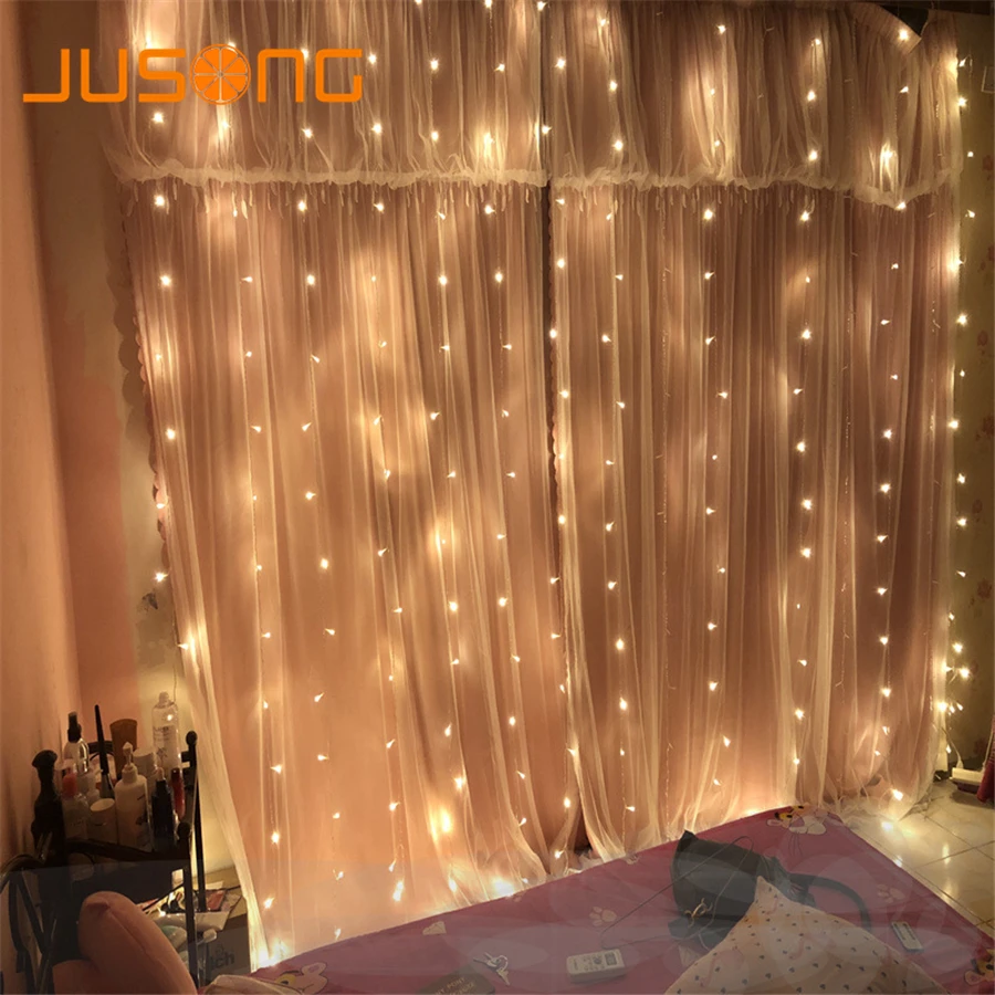 

JUSONG 2x2M 3X1M Christmas Curtain Lights Garlands LED String Christmas Net Lights Fairy Xmas Party Garden Wedding Decoration
