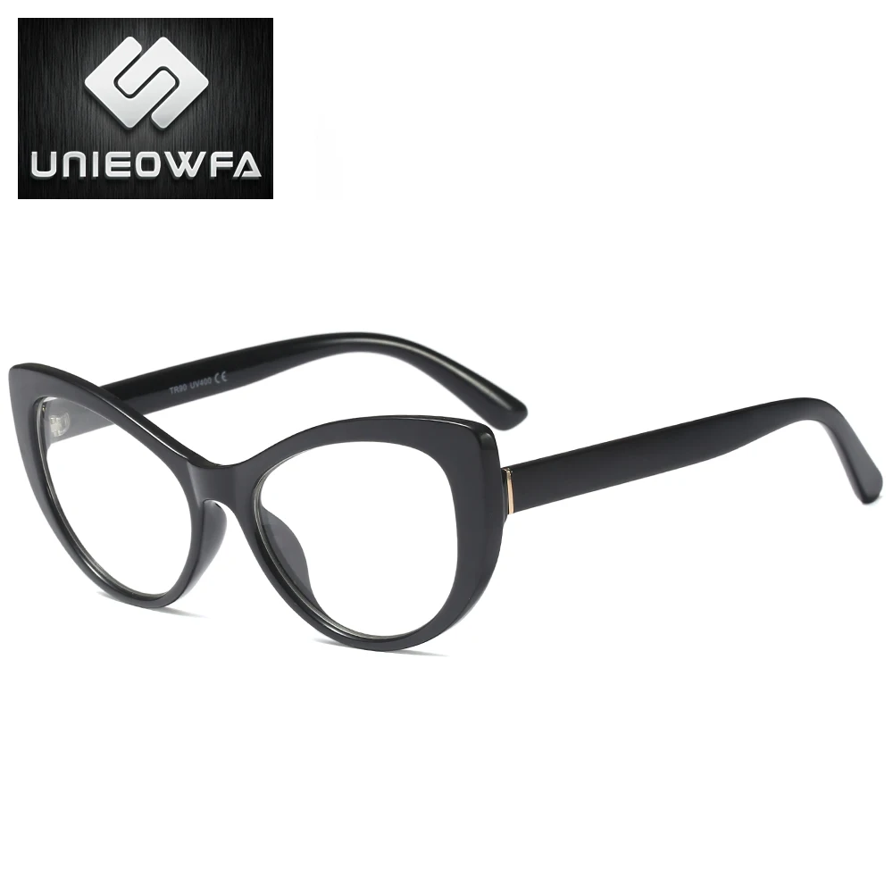 UNIEOWFA, Ретро стиль, кошачий глаз, прозрачные оптические очки, оправа для женщин, близорукость, очки, очки, Ретро стиль, рецепт, оправа для очков, TR90 - Цвет оправы: C1