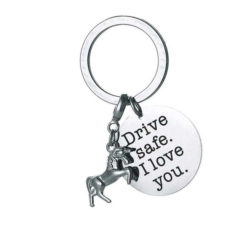 

Drive Safe Key Chain with Unicorn Charm I Love You Keychain for Trucker Dad Husband Boyfriend Valentines Day Gift