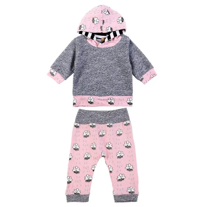 

2pcs Newborn Baby Girl Clothes Pink Cute Smile Cloud Hooded Top|+ Pant Autumn Winter Suit Clothing Set