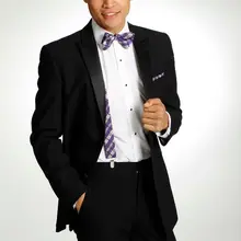 Мужские облегающие костюмы смокинг для Свадебная официальная одежда черный Высокое качество черный костюм